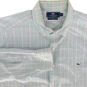 Vineyard Vines Mens Button Down Shirt XXL Blue Pink Plaid Slim Fit  Coastal